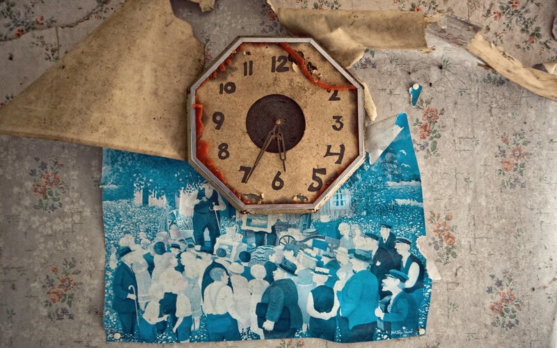 Broken Clock on Wall — Blue