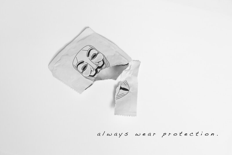 broken condom with mask