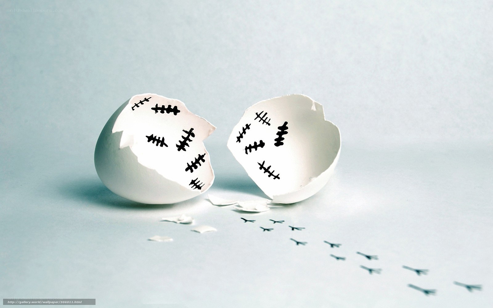 Broken eggshell with stitches