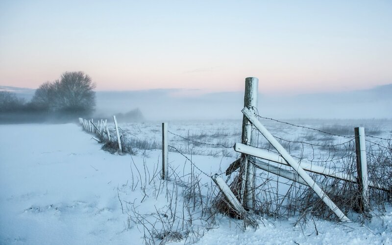 Broken Fence in Snow — White