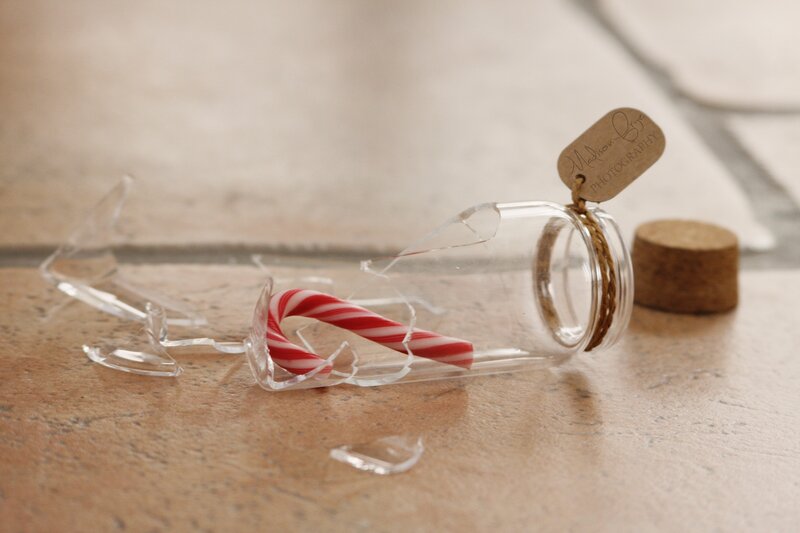 Broken Glass Bottle with Candy Cane