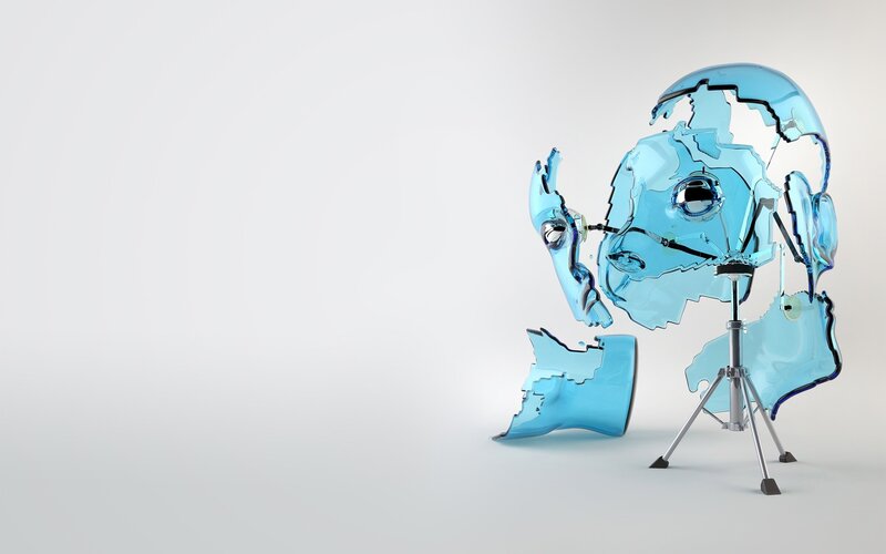 Broken glass head sculpture