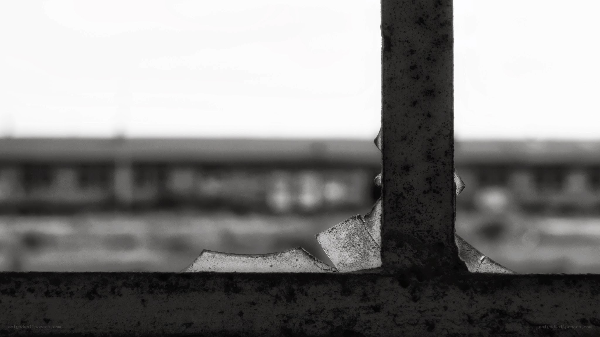Broken glass on a metal frame
