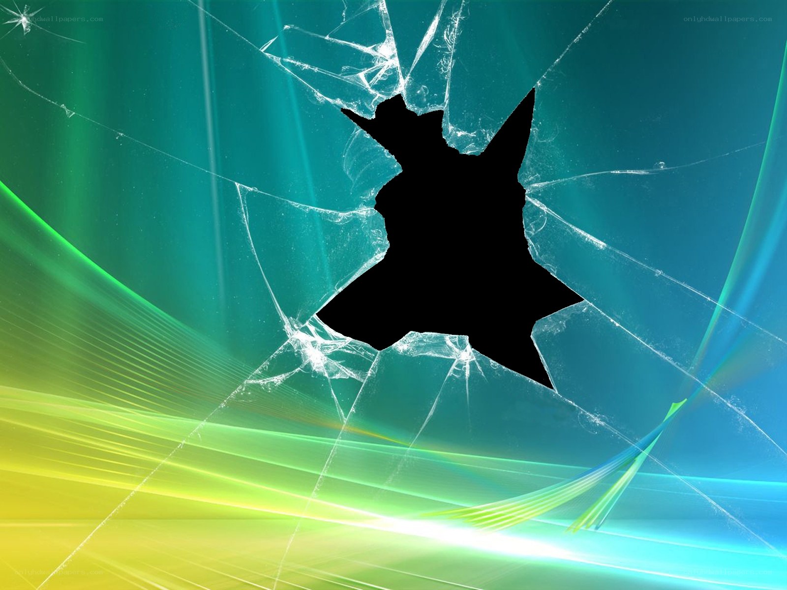 Broken glass on colorful background