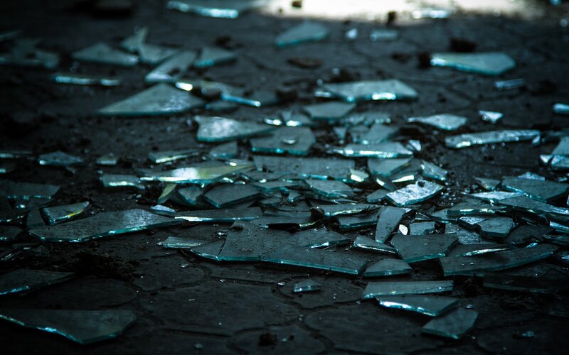 Broken glass on the ground