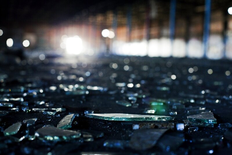 Broken glass on the ground