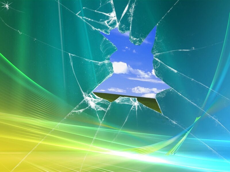 Broken glass view of sky