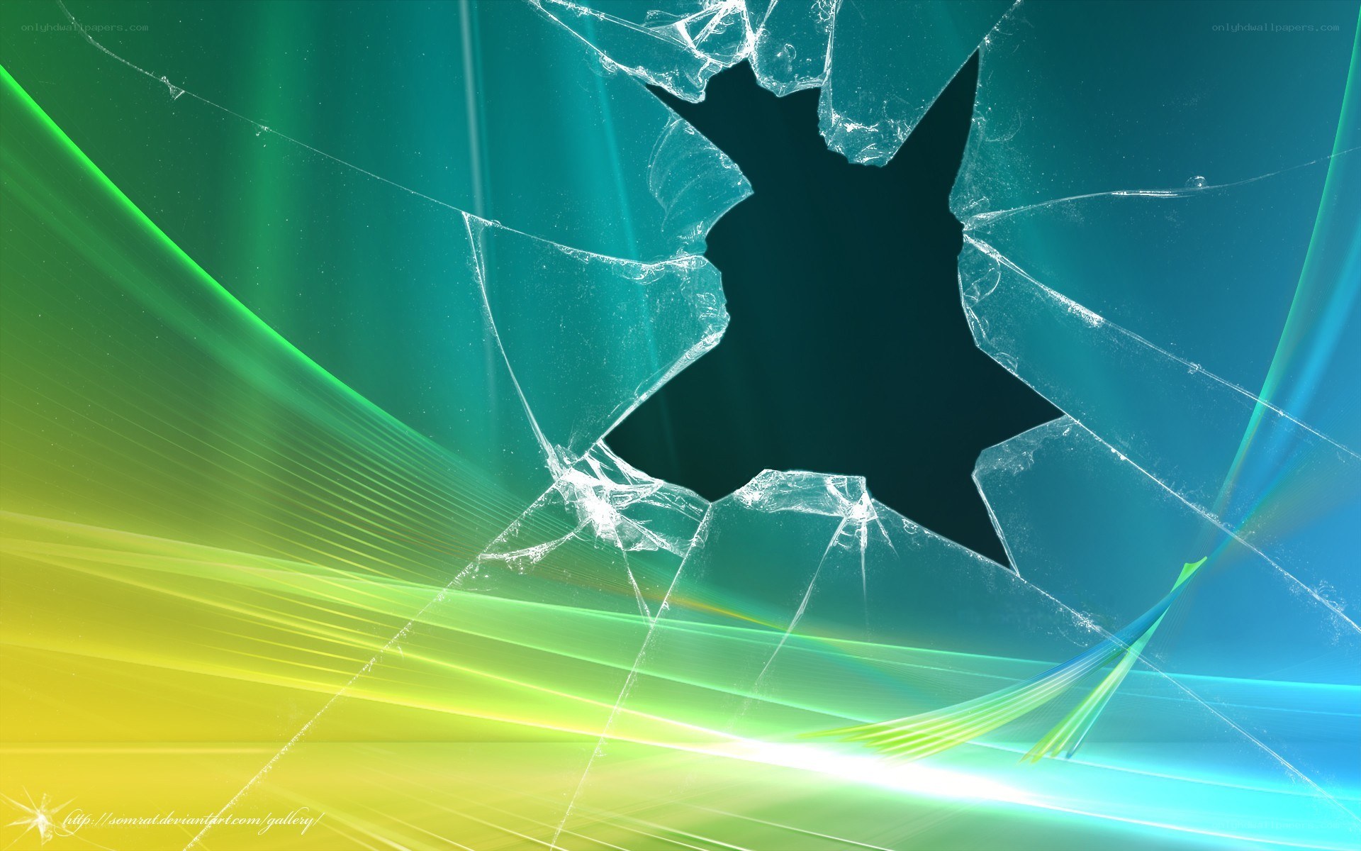Broken glass with colorful background