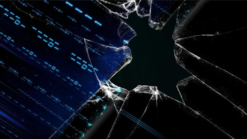 Broken glass with digital code