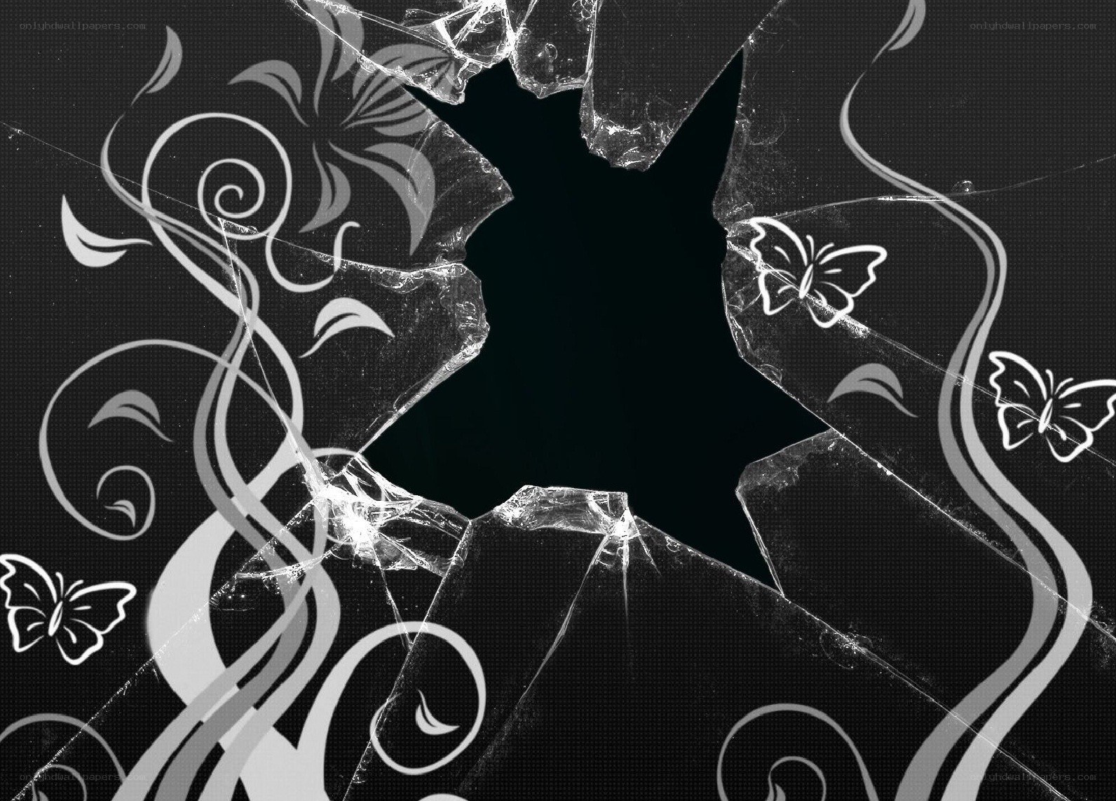 Broken glass with floral design