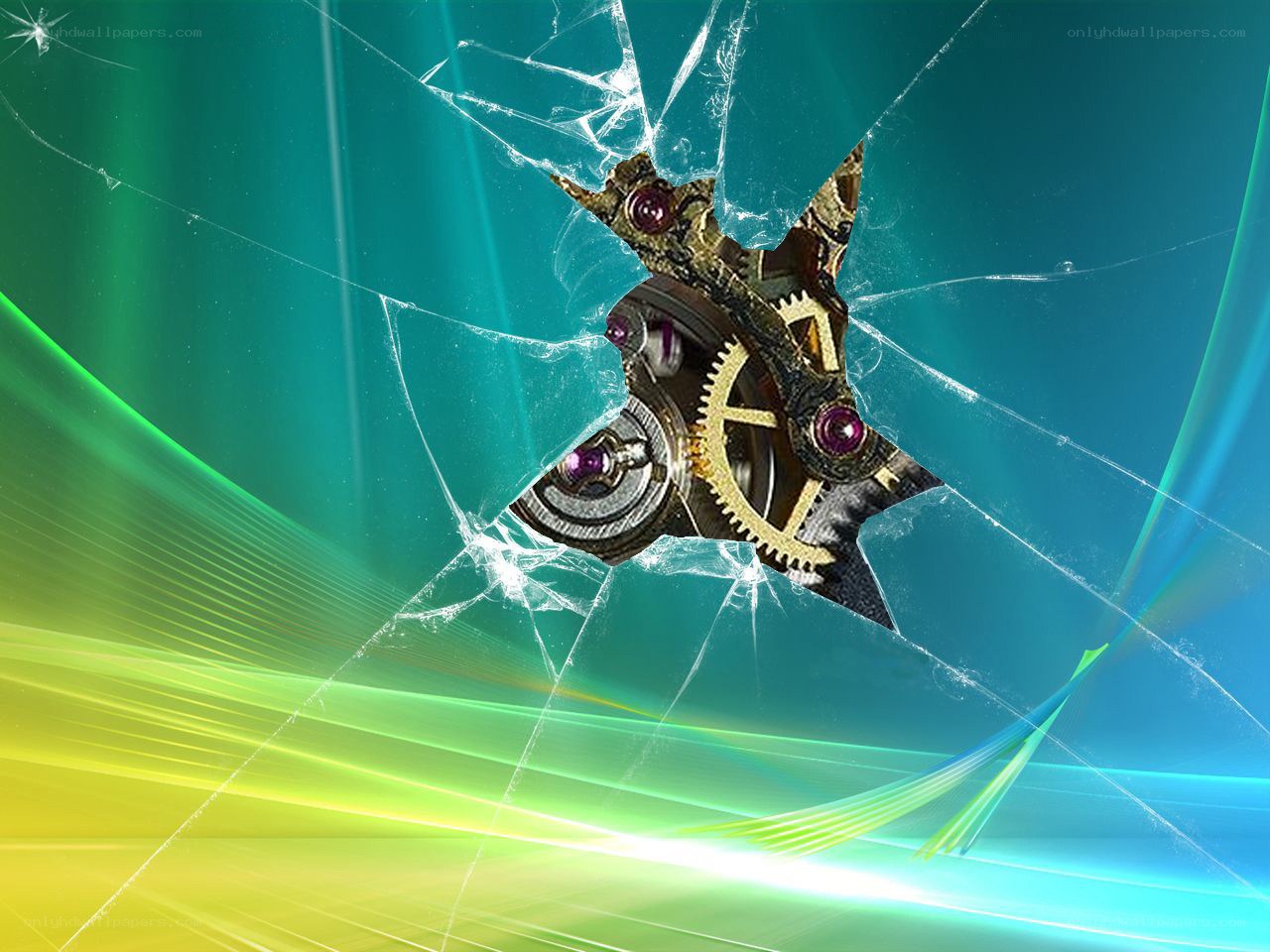 Broken glass with gears