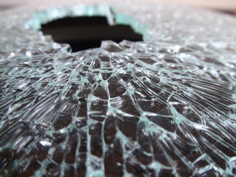 Broken glass with hole