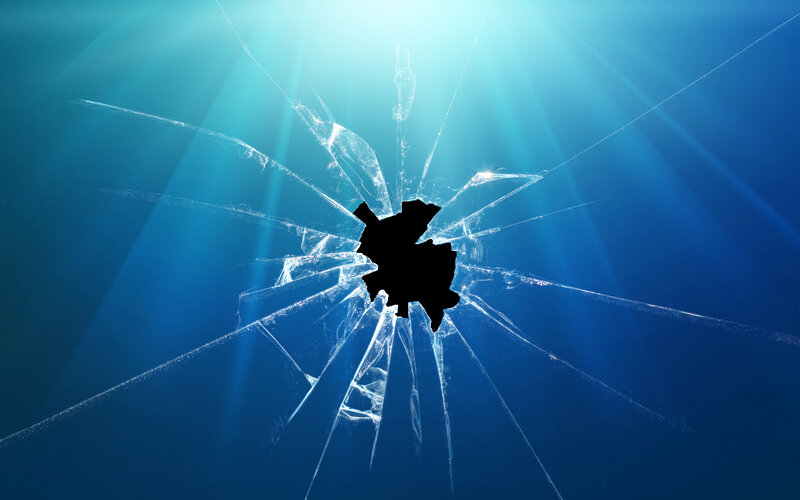 Broken glass with light rays