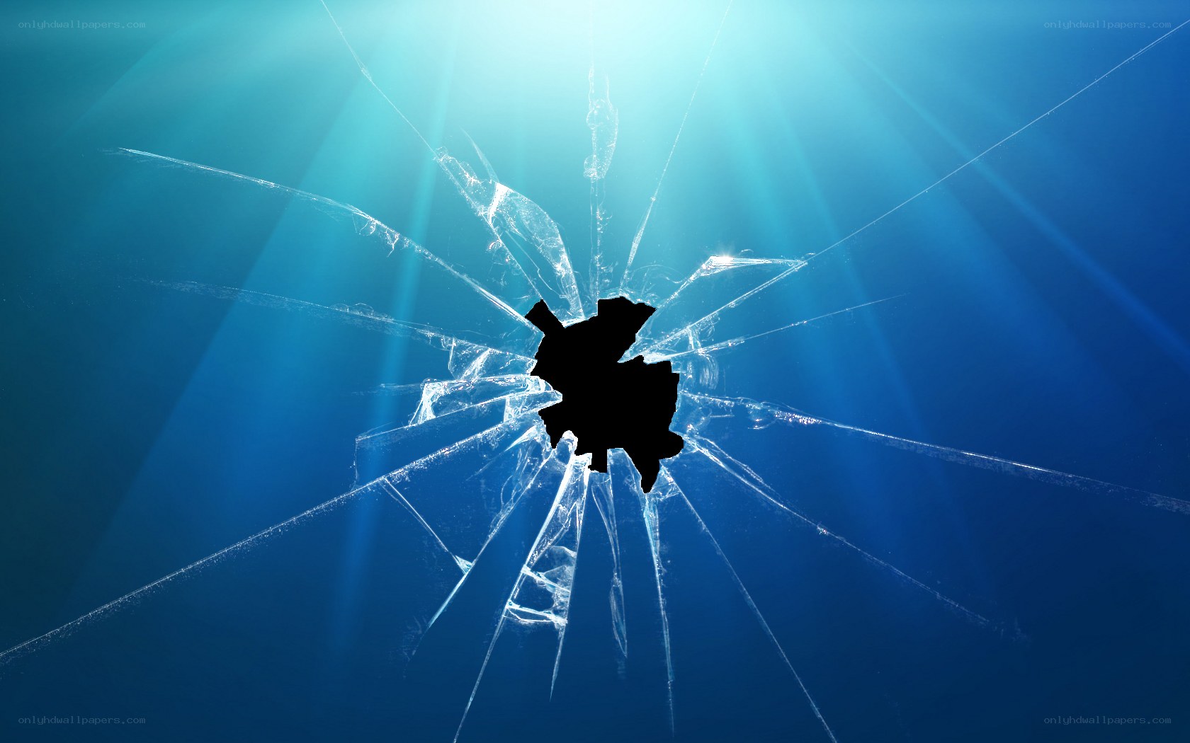 Broken glass with light rays