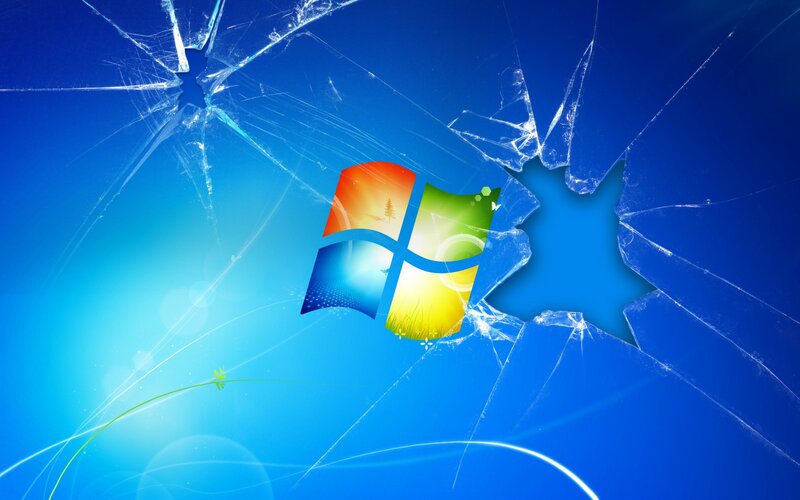 Broken glass with Windows logo