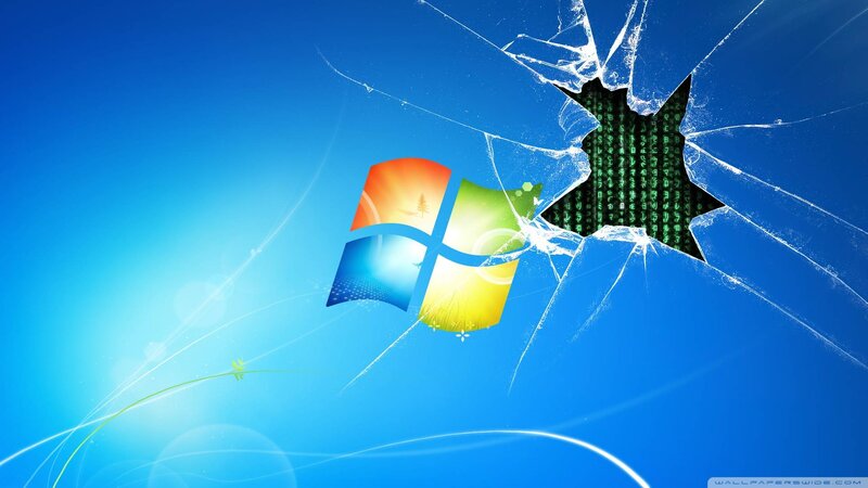 Broken Glass with Windows Logo — Blue