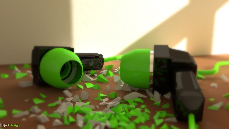 Broken green earbuds