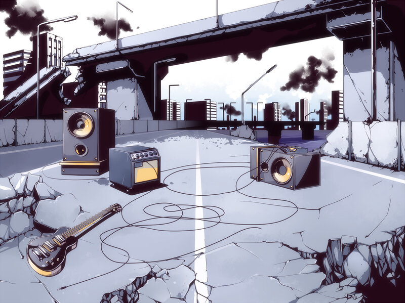Broken Guitar and Speakers