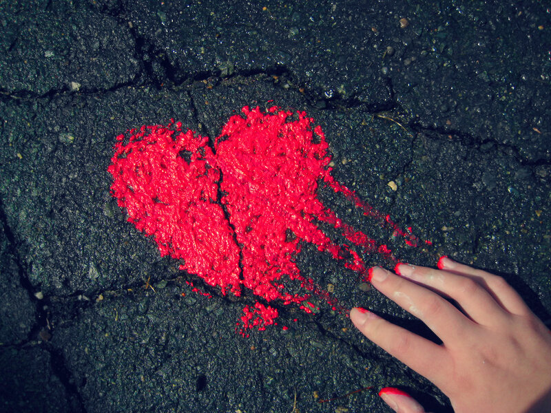 Broken Heart on Pavement — Red, Dramatic, Photograph