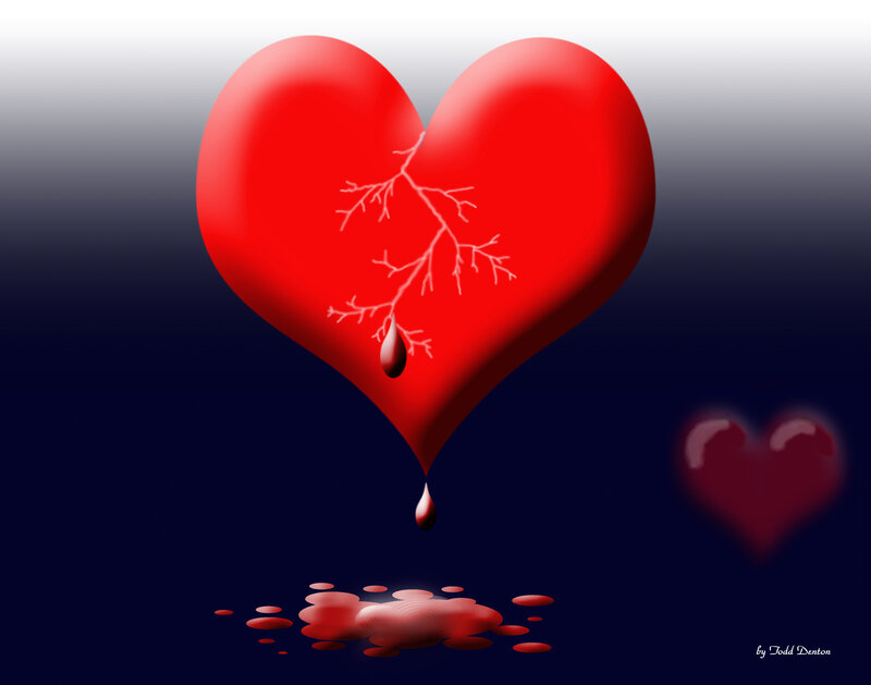 Broken heart with blood drop
