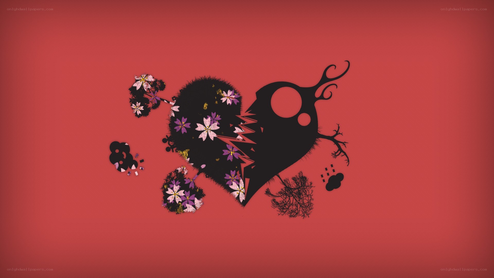 Broken heart with flowers