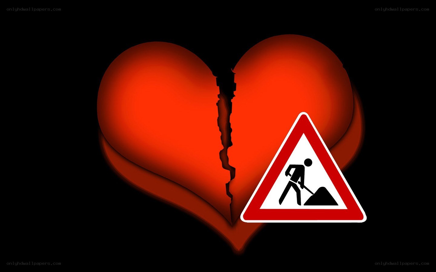 broken heart with road sign