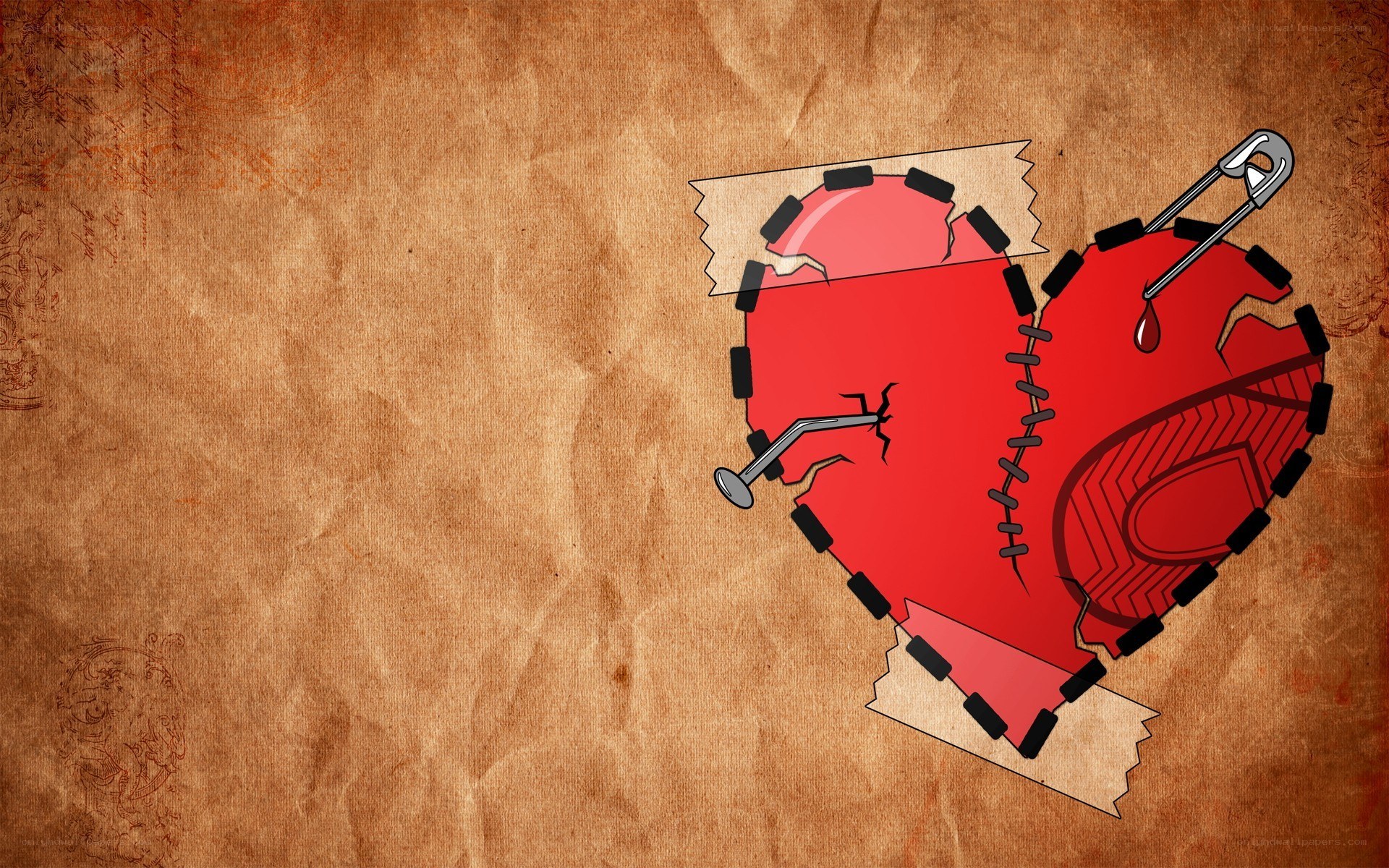 broken heart with stitches
