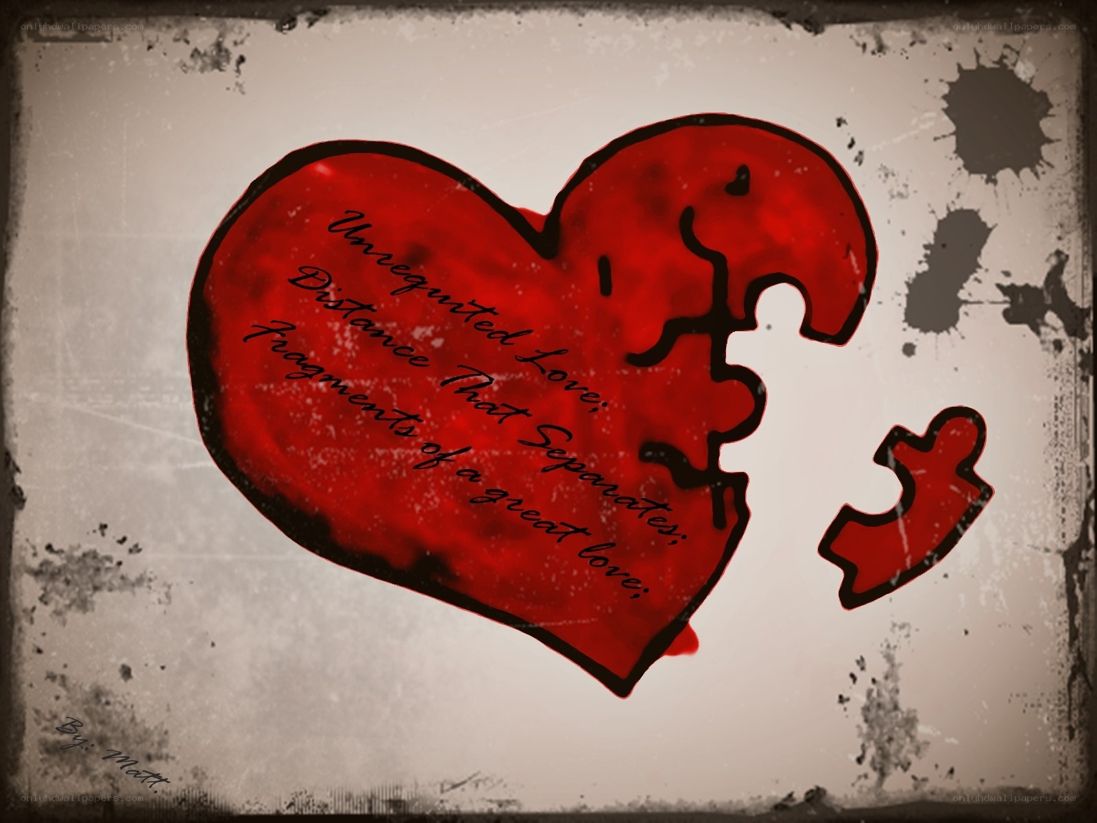 Broken heart with text