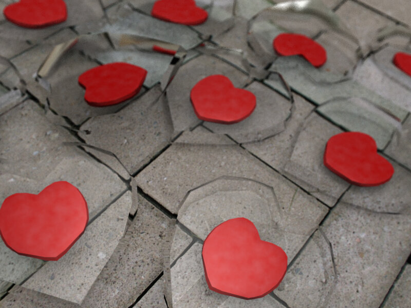 Broken hearts on cracked pavement