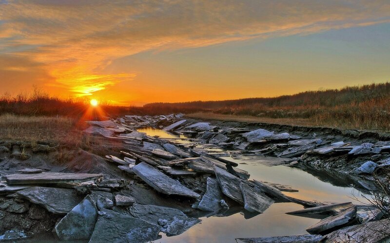 Broken Ice in Stream