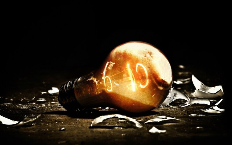 Broken Light Bulb — Black, Dramatic, Night