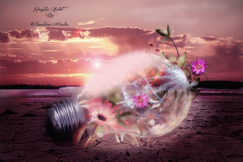 Broken Light Bulb with Flowers