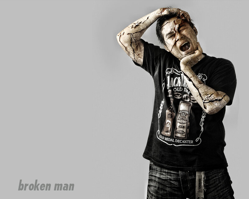 broken man with cracked skin