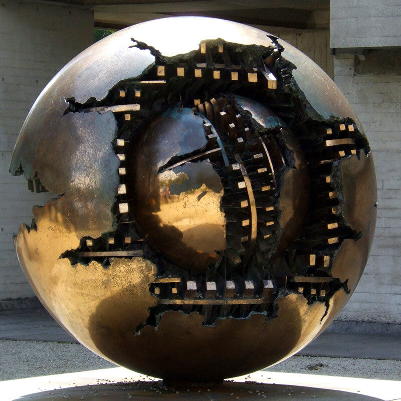 Broken metallic sphere sculpture