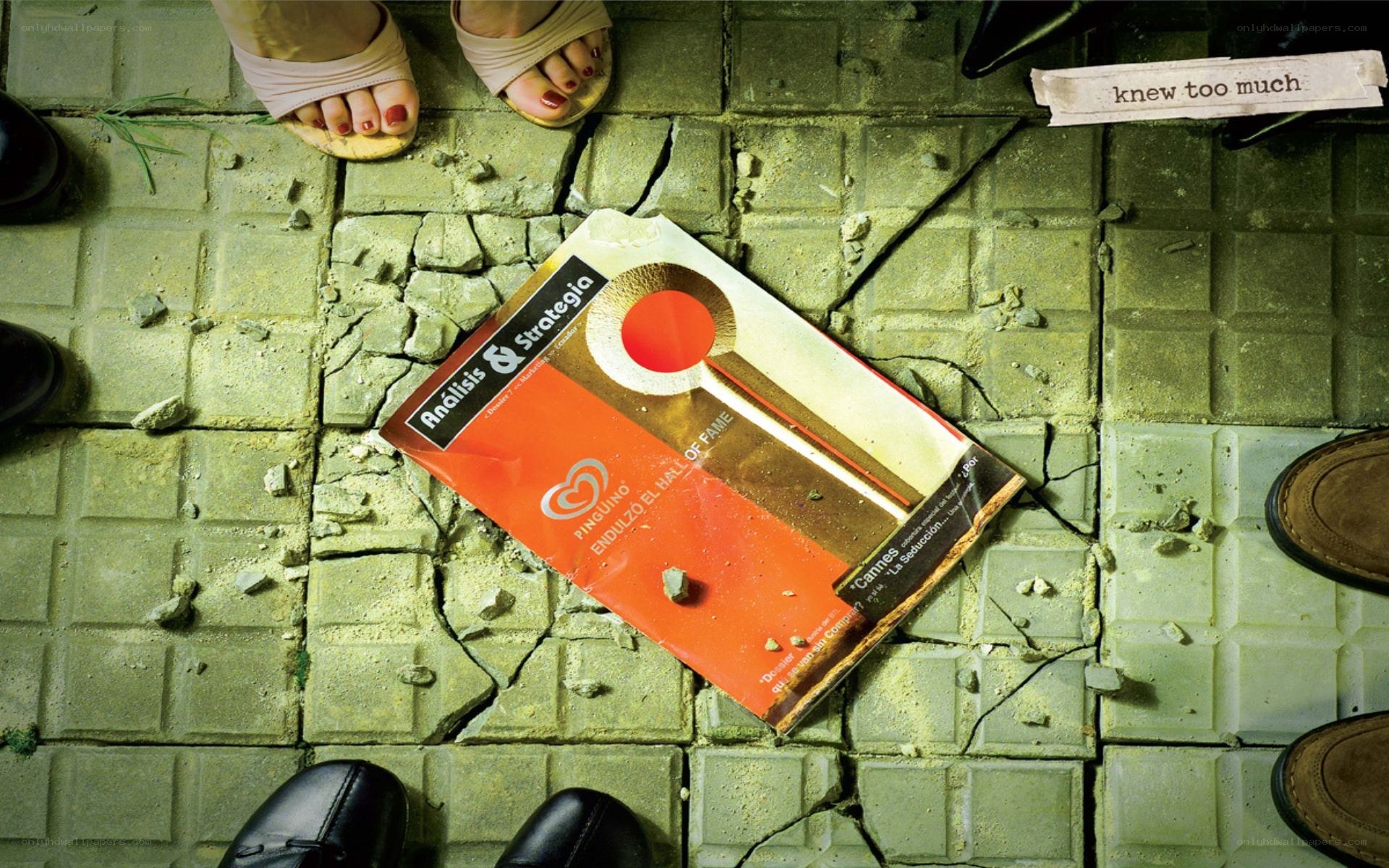 Broken pavement with magazine