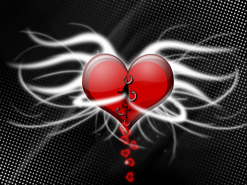 Broken Red Heart — Dramatic, Digital Art, Wings, Hearts