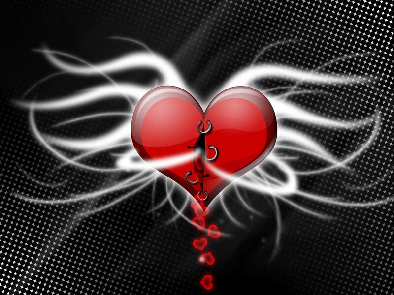 Broken Red Heart — Dramatic, Digital Art, Wings, Lacing