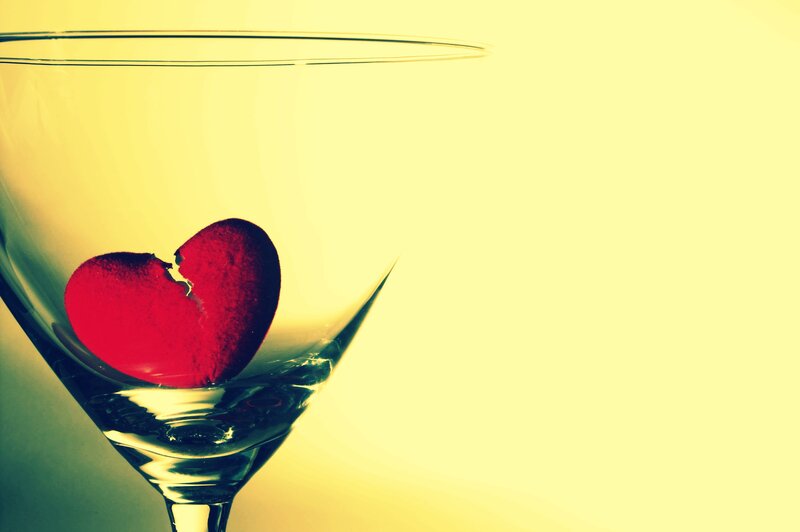 Broken Red Heart in Glass