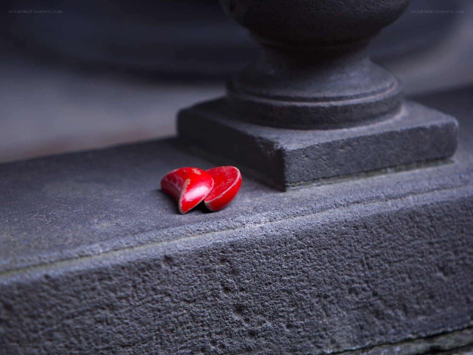 Broken red heart on stone