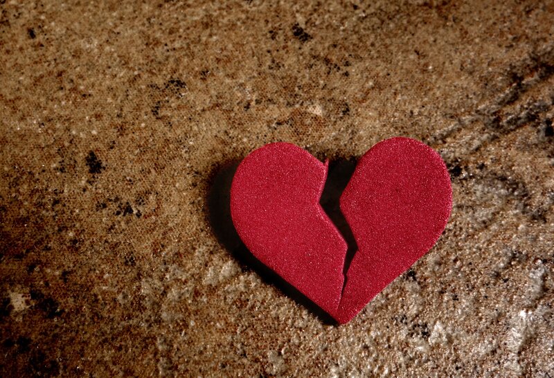 Broken Red Heart — Somber, Photograph, Stone