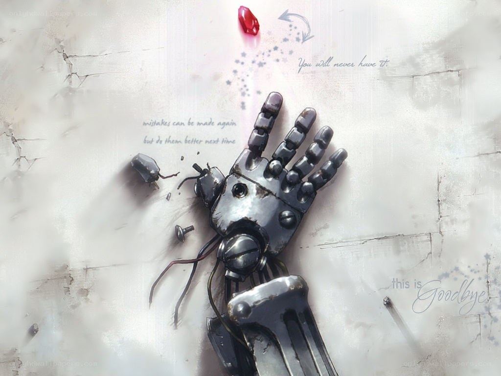 Broken robotic hand on cracked surface