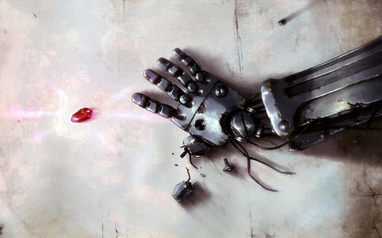 Broken robotic hand on floor