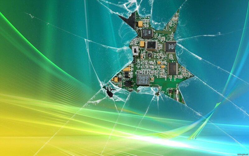 Broken Screen Circuit Board — Green, Dramatic