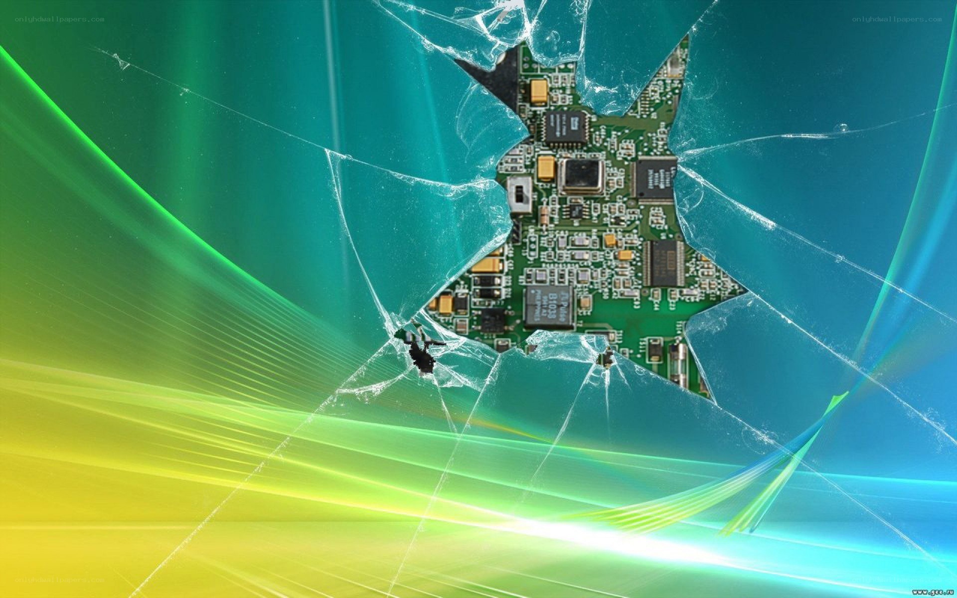 Broken screen with circuit board