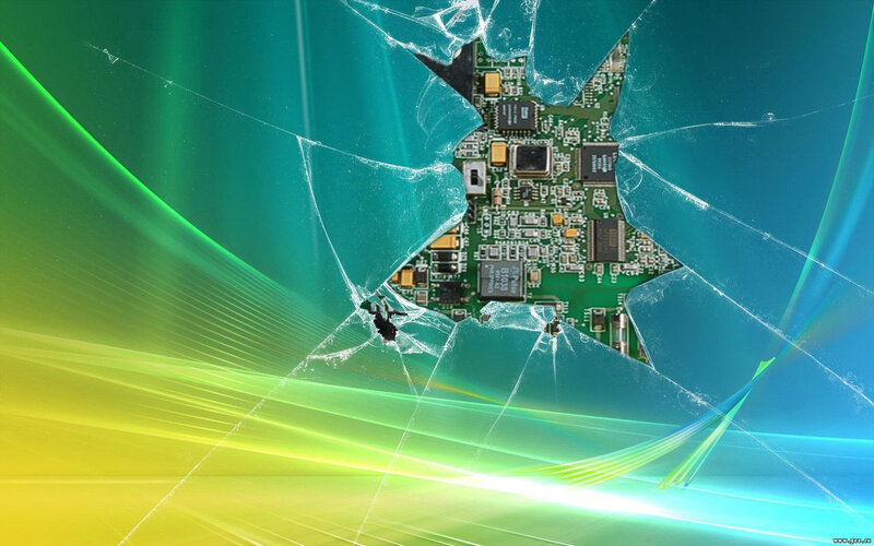 Broken screen with circuit board