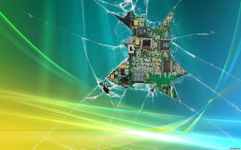 Broken screen with circuit board