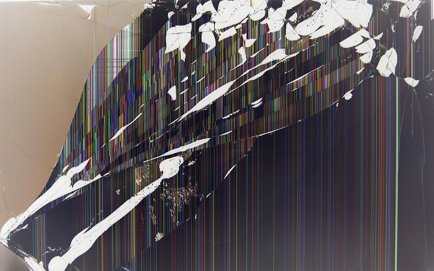 broken screen with colorful lines