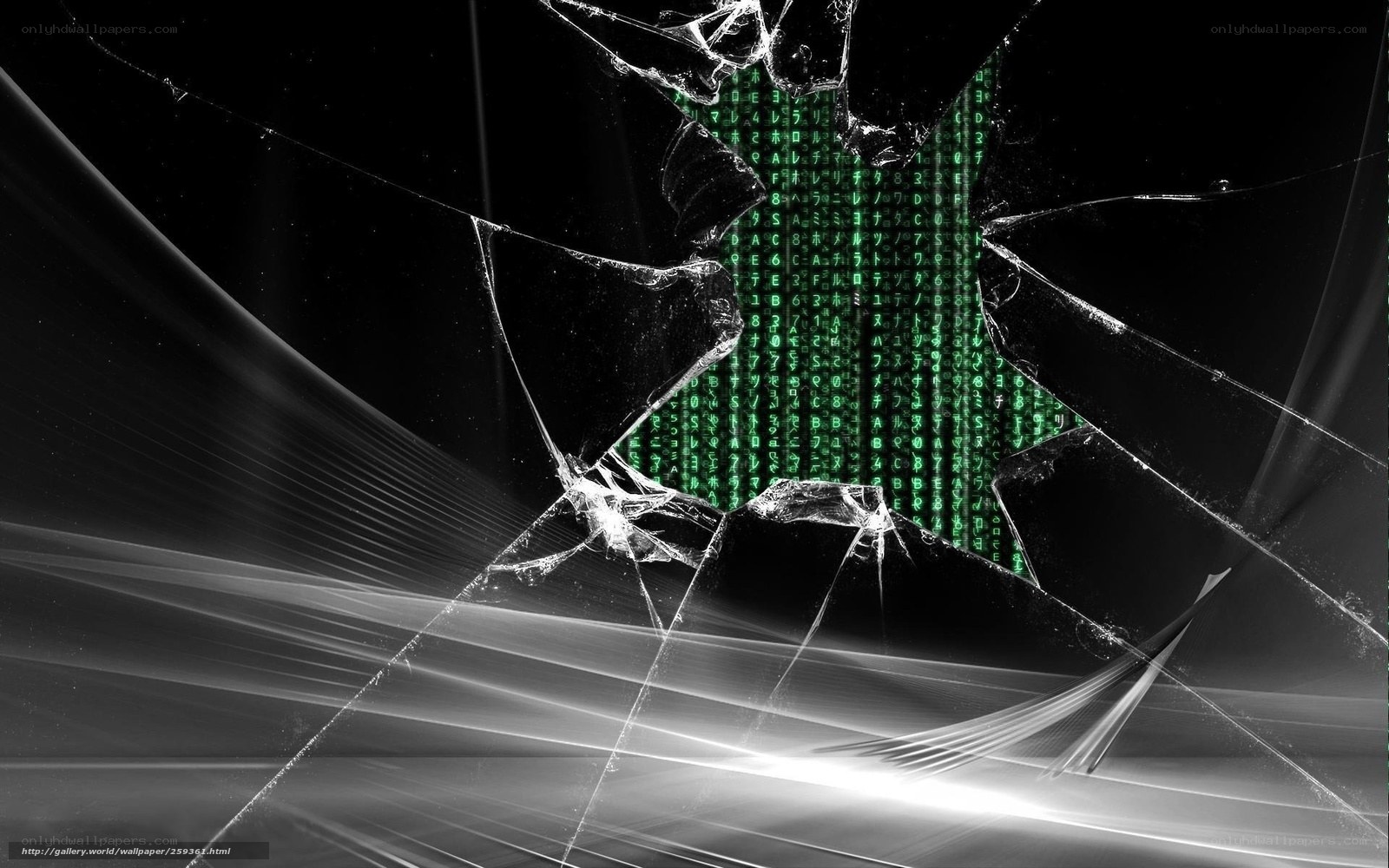 Broken screen with digital code