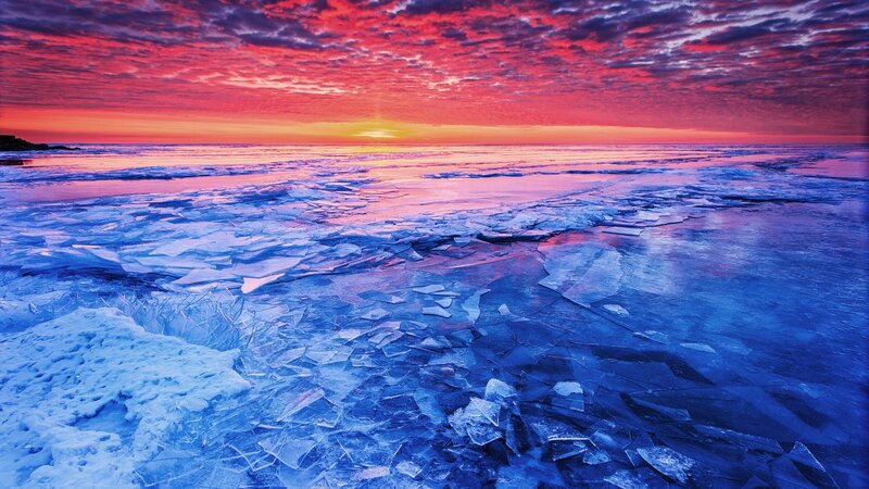 Broken Sea Ice at Sunset