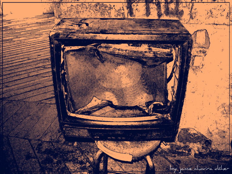 Broken TV on a Stool